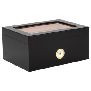 Humidor Supreme Bally Glasstop Humidor in Black 60-105 Cigar Capacityw/ 4 - Xikar-Boveda 84% Seasoning Packs