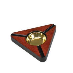 Triangular Dark Wood Burl Ashtray w/ Gold Insert