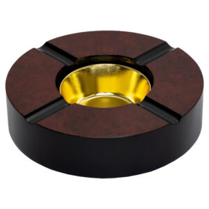 Round Cherry Wood Ashtray w/ Gold Insert