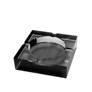 Square Crystal Ashtray in Smoky Black