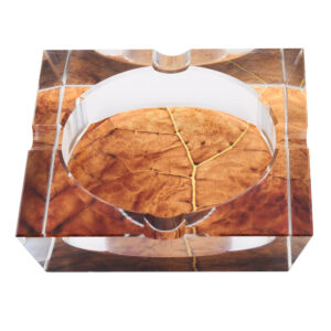 Square Crystal Ashtray w/ Tobacco Leaf Print