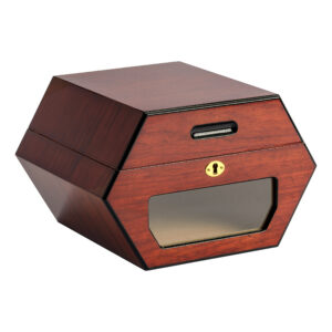 Humidor Supreme Cuban Wheel High Lacquer Rosewood Humidor w/ Tempered Glass Window 50 Cigar Capacity w/ 2 - Xikar-Boveda 84% Seasoning Packs