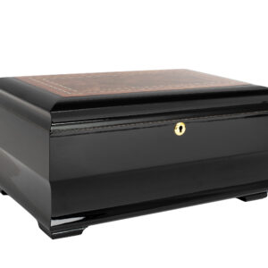 Humidor Supreme Malta Desktop Humidor in Piano Black Walnut Veneer w/ Inlay 85-135 Cigar Capacity w/ 5 - Xikar-Boveda 84% Seasoning Packs