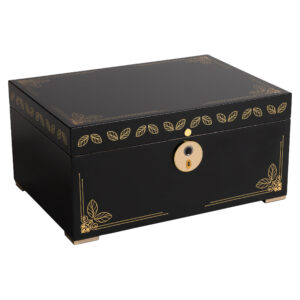 Humidor Supreme Oro Humidor with Biometric Fingerprint Lock in Black w/ Gold Metal Detail 126-240 Cigar Capacity w/ 8 - Xikar-Boveda 84% Seasoning Packs