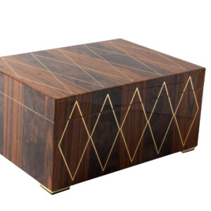 Humidor Supreme Harlequin Large Desktop Humidor, 105-196 Cigar Capacity, Brazilian Satinwood + Walnut Burl
