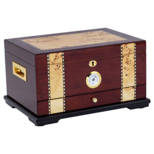 Humidor Supreme Solana Rosewood Humidor w/ Wood Inlay & Accessory Tray 55-100 Cigar Capacity w/ 3 - Xikar-Boveda 84% Seasoning Packs