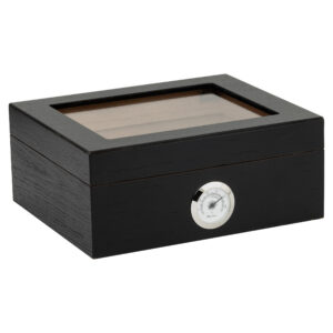 Humidor Supreme Capri Glasstop Humidor in Black Oak 25 Cigar Capacity w/ 2 - Xikar-Boveda 84% Seasoning Packs