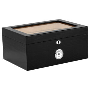 Humidor Supreme Milano Black Oak Glasstop Humidor 40-75 Cigar Capacity w/ 4 Xikar-Boveda 84% Seasoning Packs