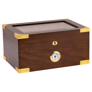 Humidor Supreme Milano Elegant Glasstop Humidor w/ Gold Corner Accents 75 Cigar Capacity