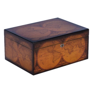 Humidor Supreme Old World Antique Map Humidor 55-95 Cigar Capacity w/ 3 - Xikar-Boveda 84% Seasoning Packs
