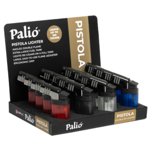 Palió Pistola Angled Double-Jet Flame Lighters Display of 16 Assorted Colors